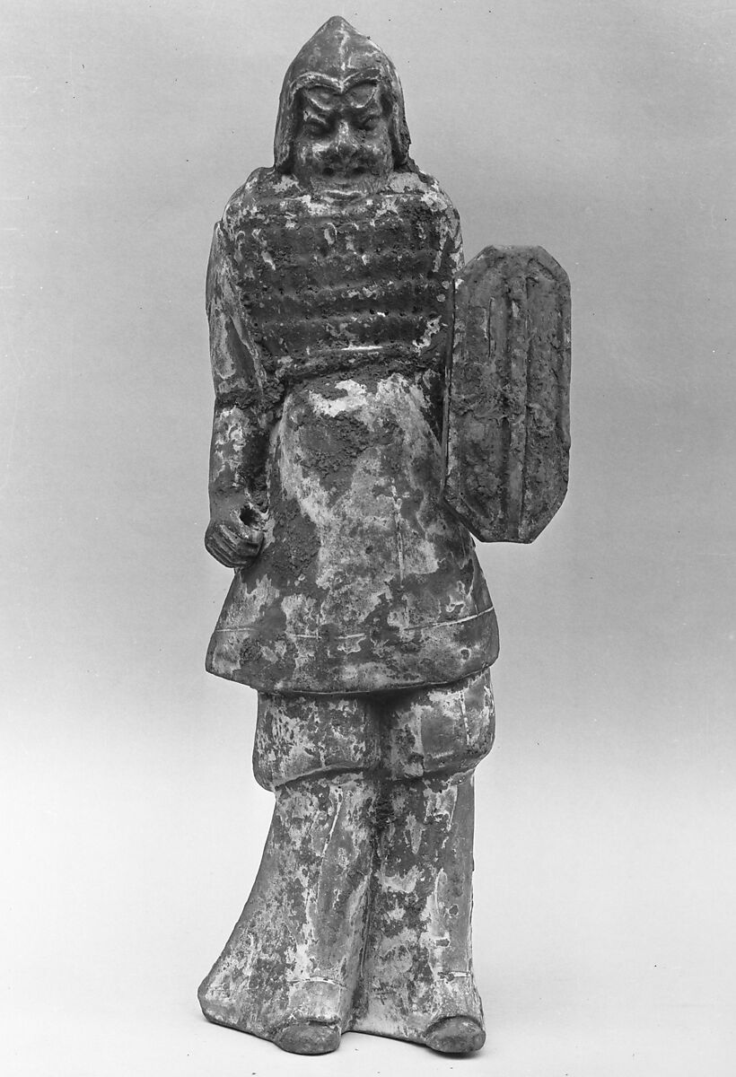 Armored warrior with shield, Earthenware, China 