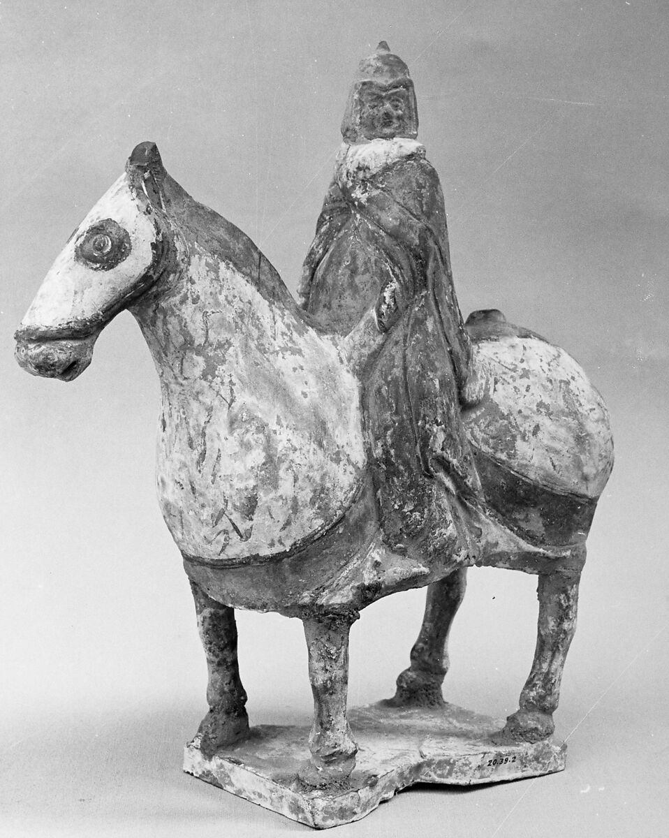 Armored horse and rider, Earthenware with pigment, China 