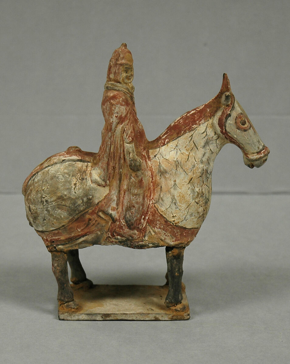 Armored horse and rider, Earthenware with pigment, China
