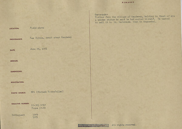 Ndanim of Omadesep Holding a Paint Vessel (jifoi), Photographed by Michael Clark Rockefeller, Gelatin silver print