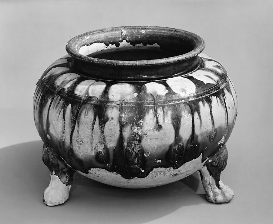 Tripod incense burner, Earthenware with three color (sancai) glaze, China 