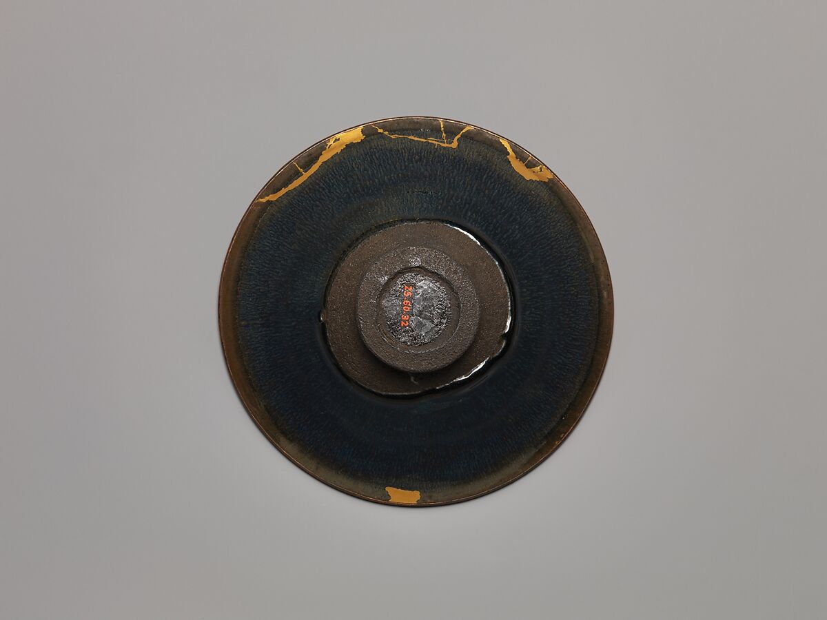 Bowl with “Hare’s Fur” Decoration, Stoneware with iron-oxide glaze (Jian ware); Japanese lacquer repair, China