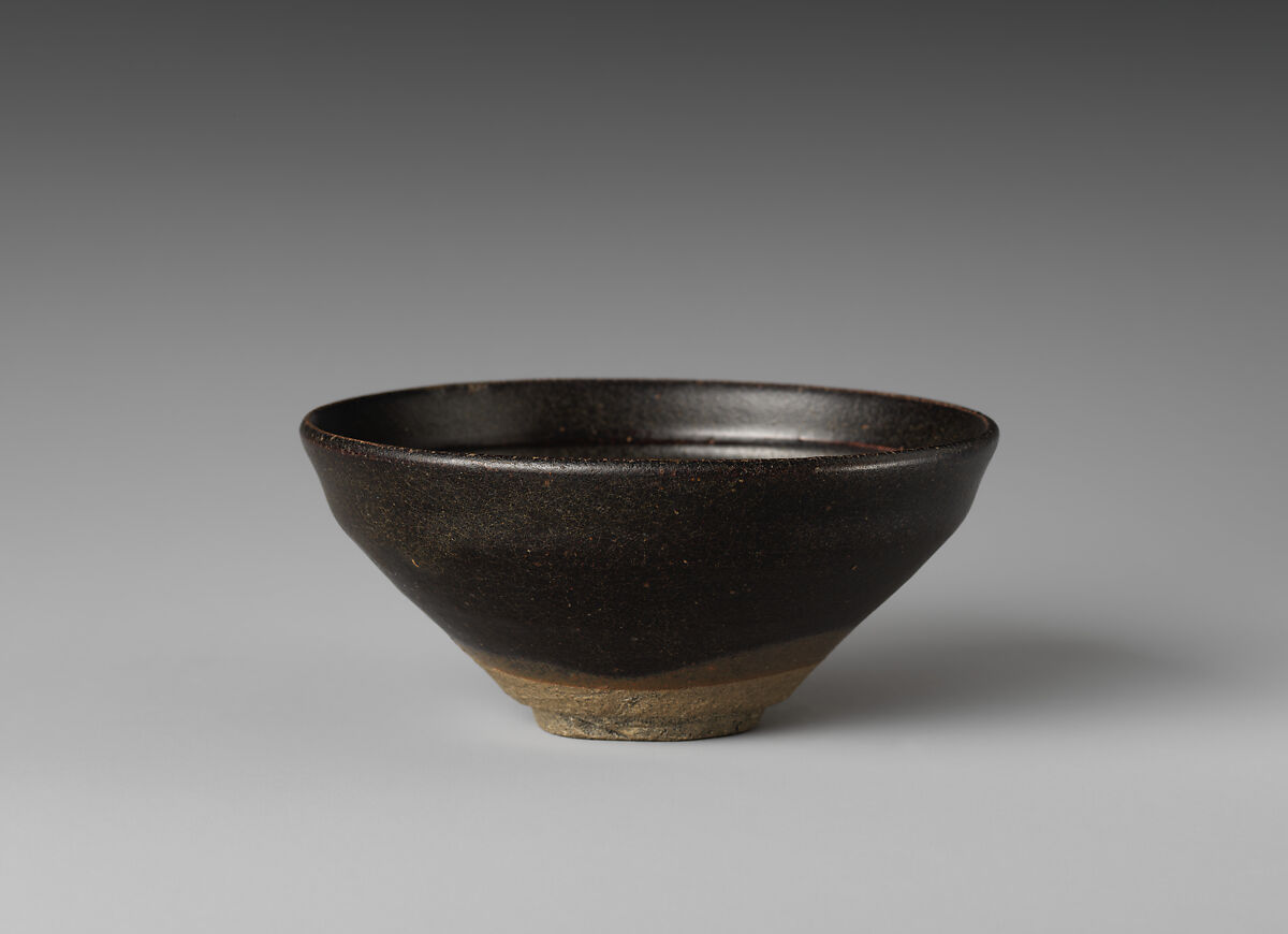 Tea bowl with plum decoration, Stoneware with painted decoration on dark glaze (Jizhou ware), China 