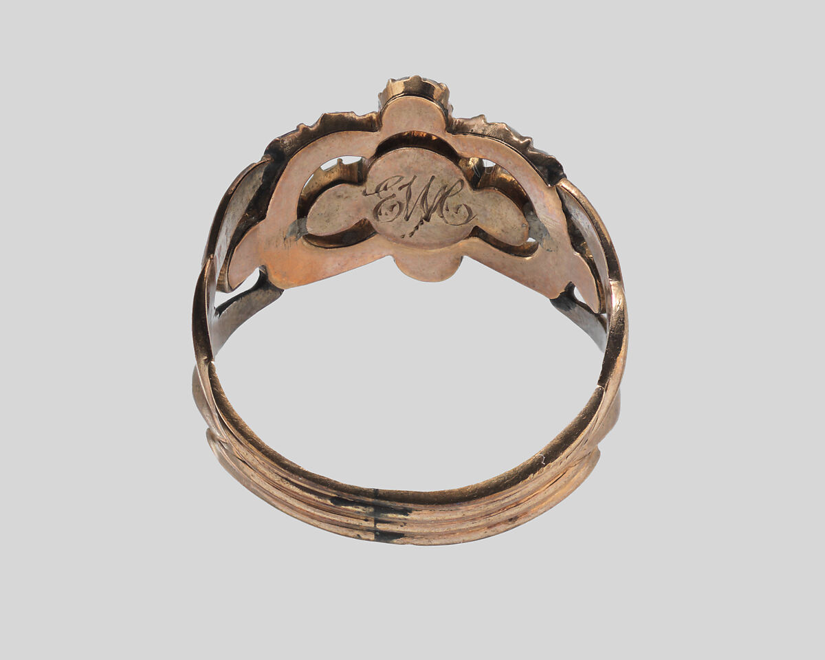 Mourning Ring, Gold, jet, glass, hair