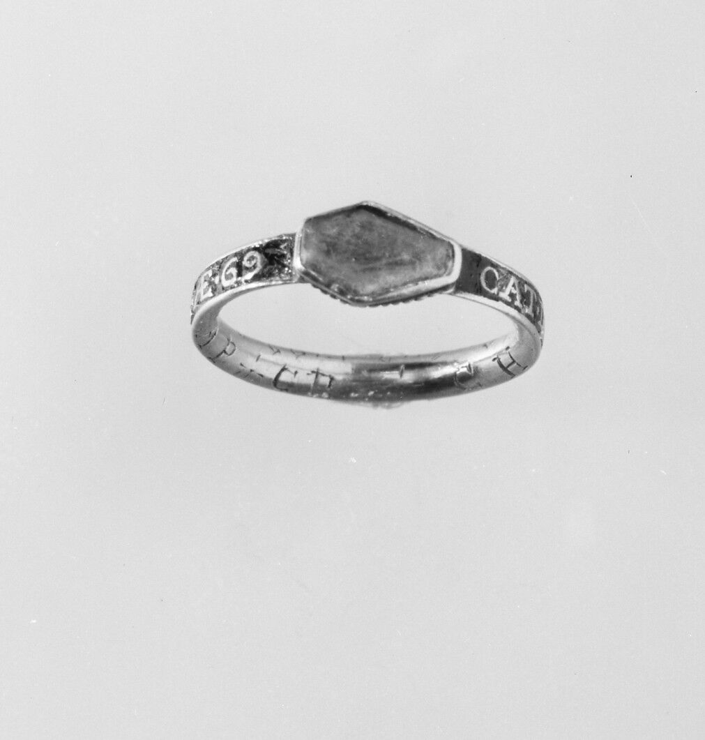 Mourning Ring, Gold, enamel, glass, hair, American