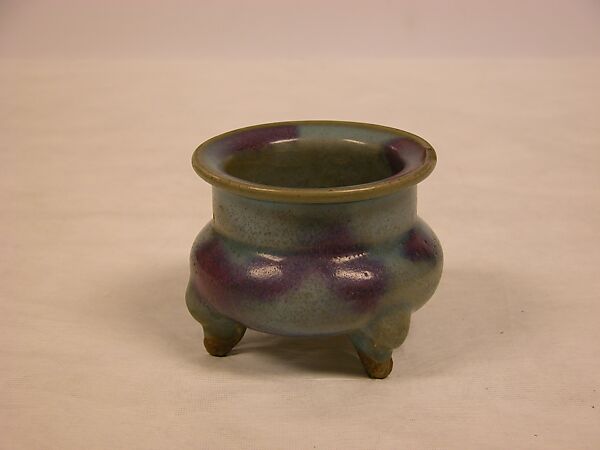 Incense Burner, Stoneware with blue glaze and purple splash, China 