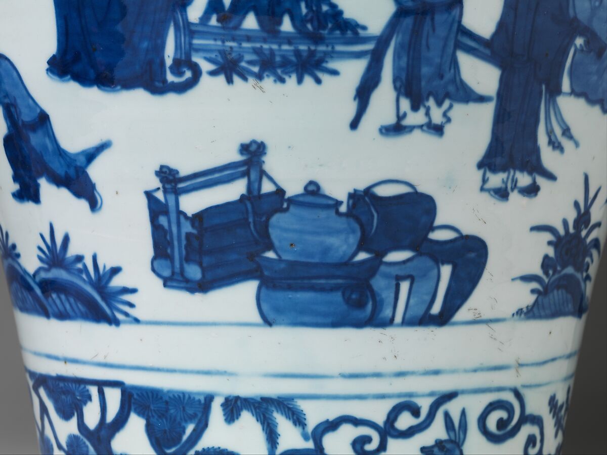 Vase with Poet Zhou Dunyi, Porcelain painted with cobalt blue under transparent glaze (Jingdezhen ware), China