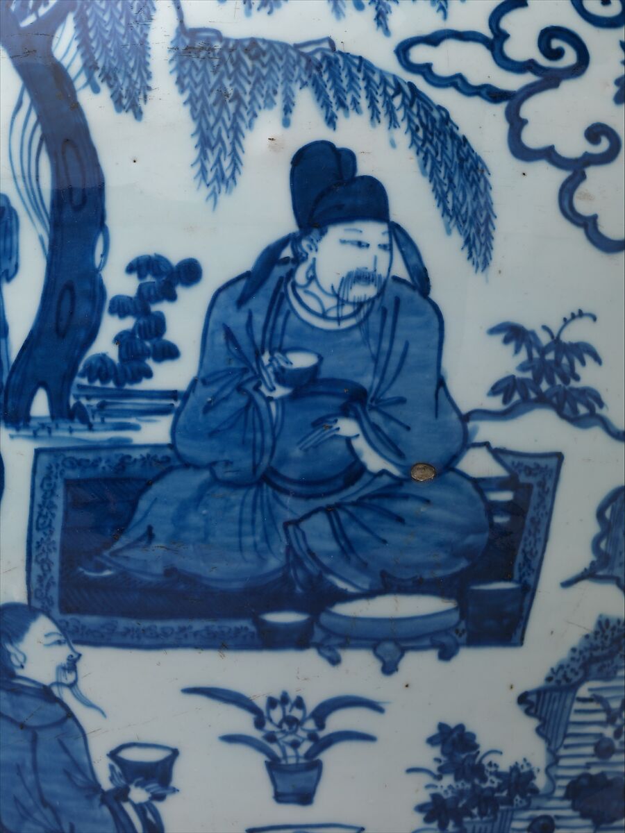 Vase with Poet Zhou Dunyi, Porcelain painted with cobalt blue under transparent glaze (Jingdezhen ware), China