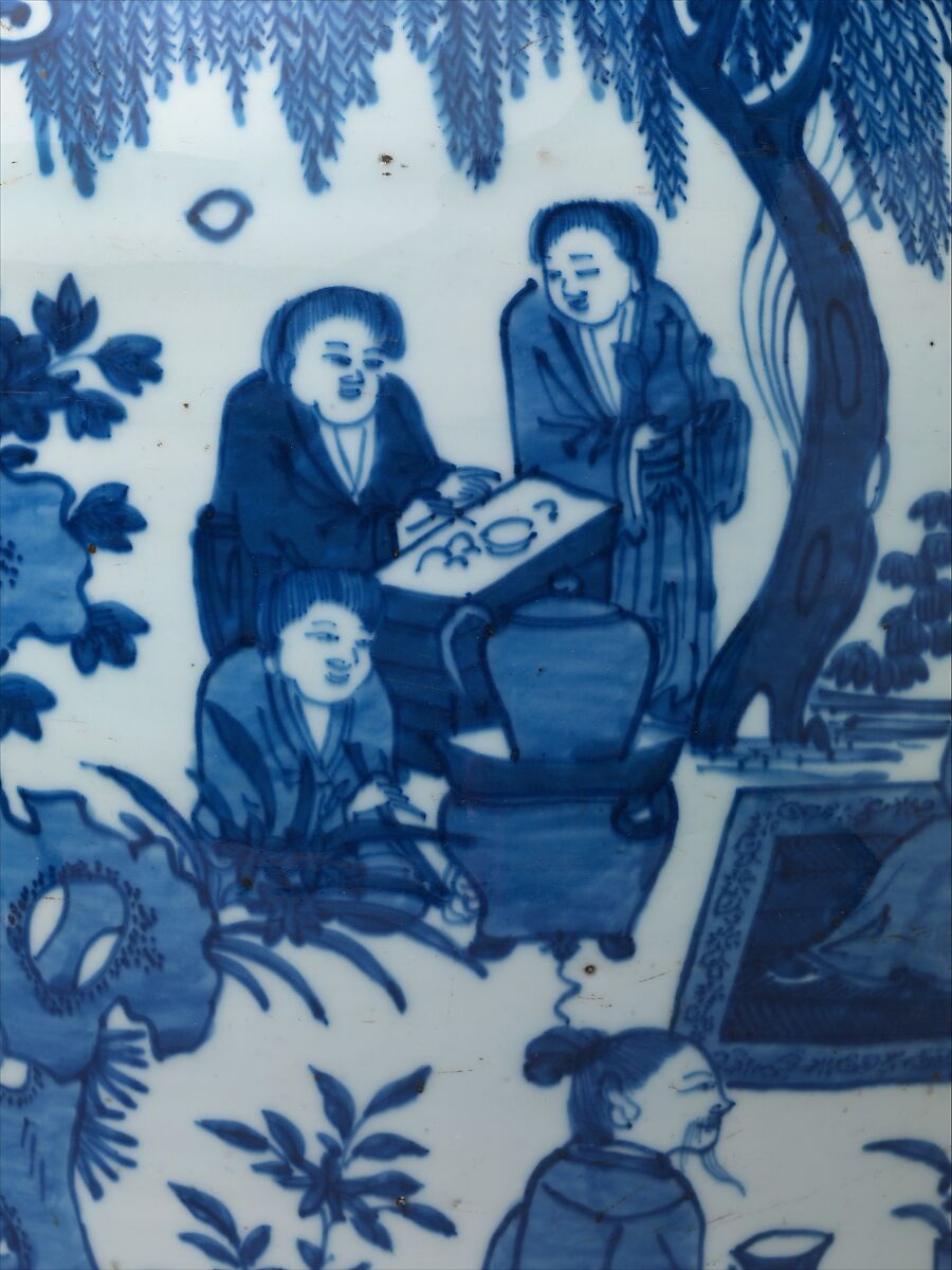 Vase with Poet Zhou Dunyi, Porcelain painted with cobalt blue under transparent glaze (Jingdezhen ware), China