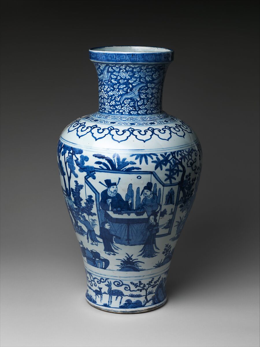 Vase with Poet Zhou Dunyi, Porcelain painted with cobalt blue under transparent glaze (Jingdezhen ware), China 