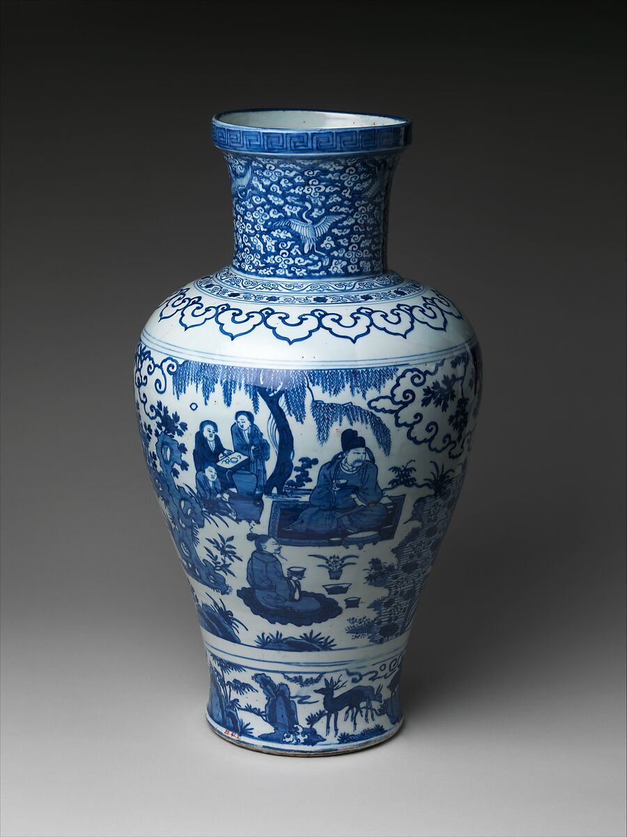 Vase with Poet Zhou Dunyi, Porcelain painted with cobalt blue under transparent glaze (Jingdezhen ware), China