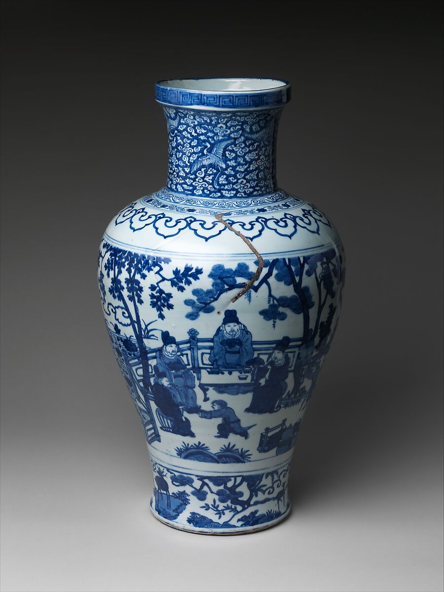 Vase with Poet Zhou Dunyi, Porcelain painted with cobalt blue under transparent glaze (Jingdezhen ware), China
