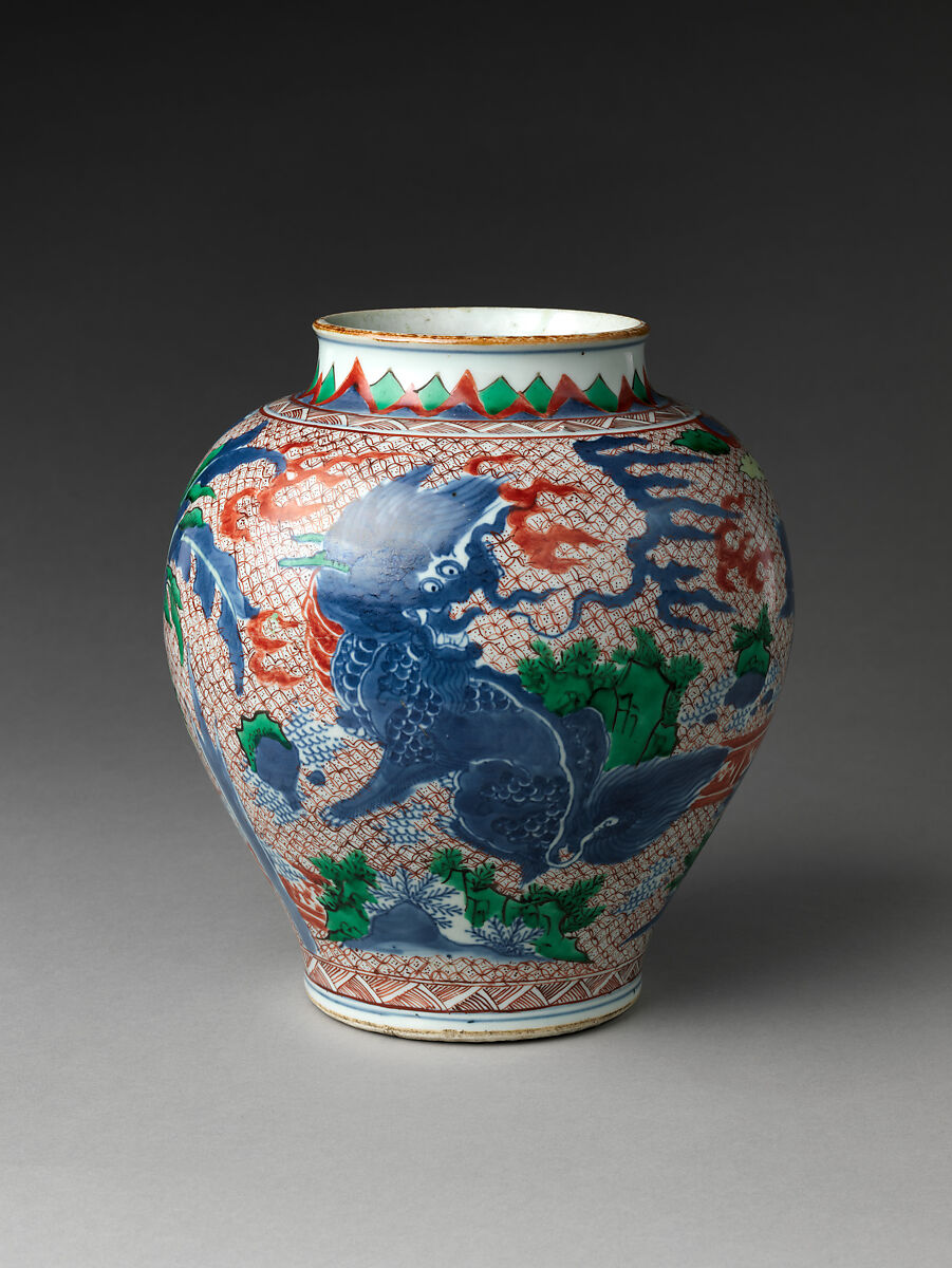 Jar with Mythical Qilin, Porcelain painted with colored enamels over transparent glaze (Jingdezhen ware), China 