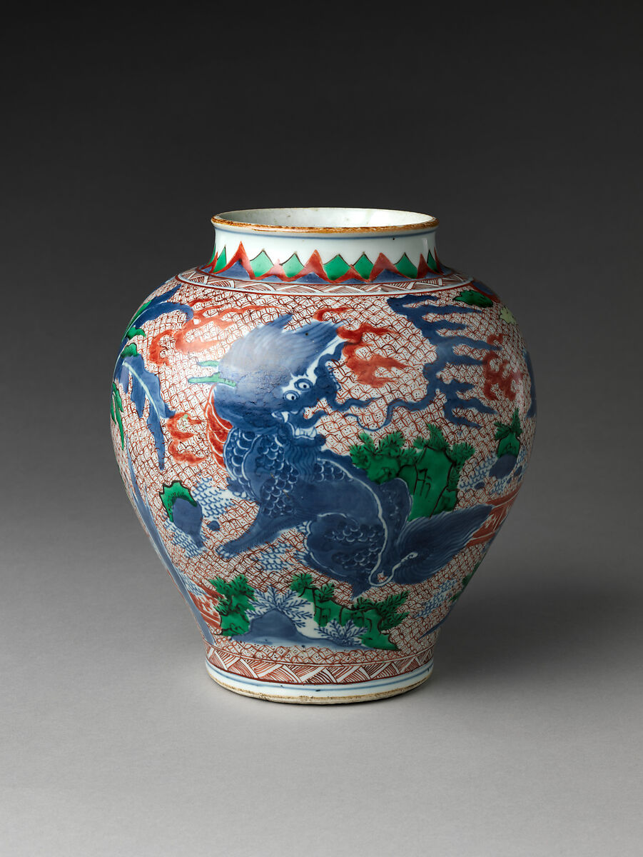 Jar with Mythical Qilin, Porcelain painted with colored enamels over transparent glaze (Jingdezhen ware), China