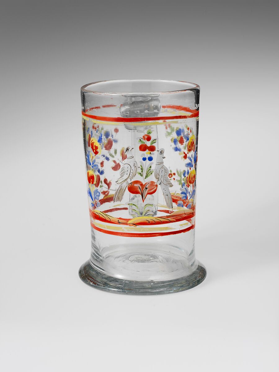 Mug, Non-lead glass with enamel decoration 