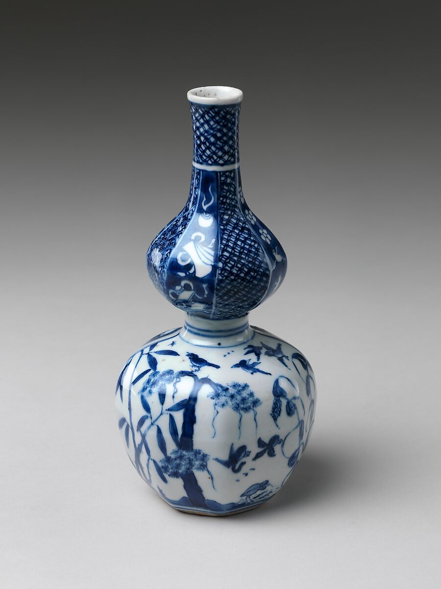 Wine Bottle with Landscape Scenes, Porcelain painted with cobalt blue under transparent glaze, Japan