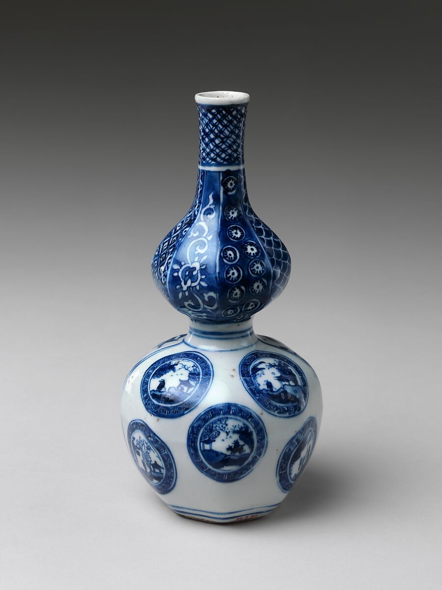 Wine Bottle with Landscape Scenes, Porcelain painted with cobalt blue under transparent glaze, Japan 
