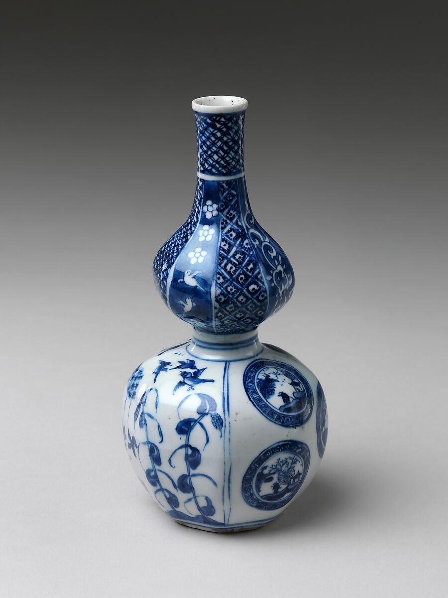 Wine Bottle with Landscape Scenes, Porcelain painted with cobalt blue under transparent glaze, Japan