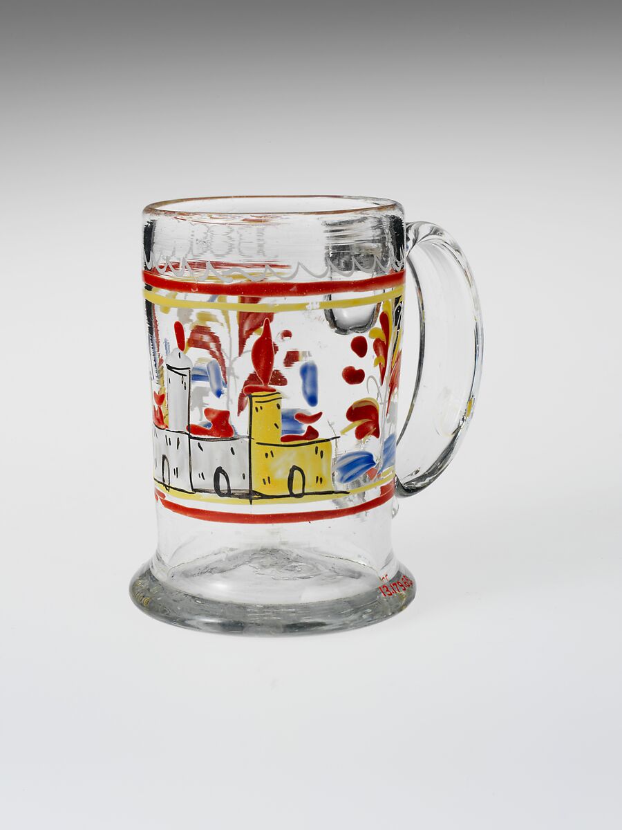 Mug, Non-lead glass with enamel decoration 