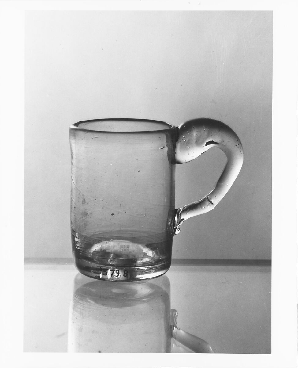 Mug, Free-blown aquamarine glass, American 