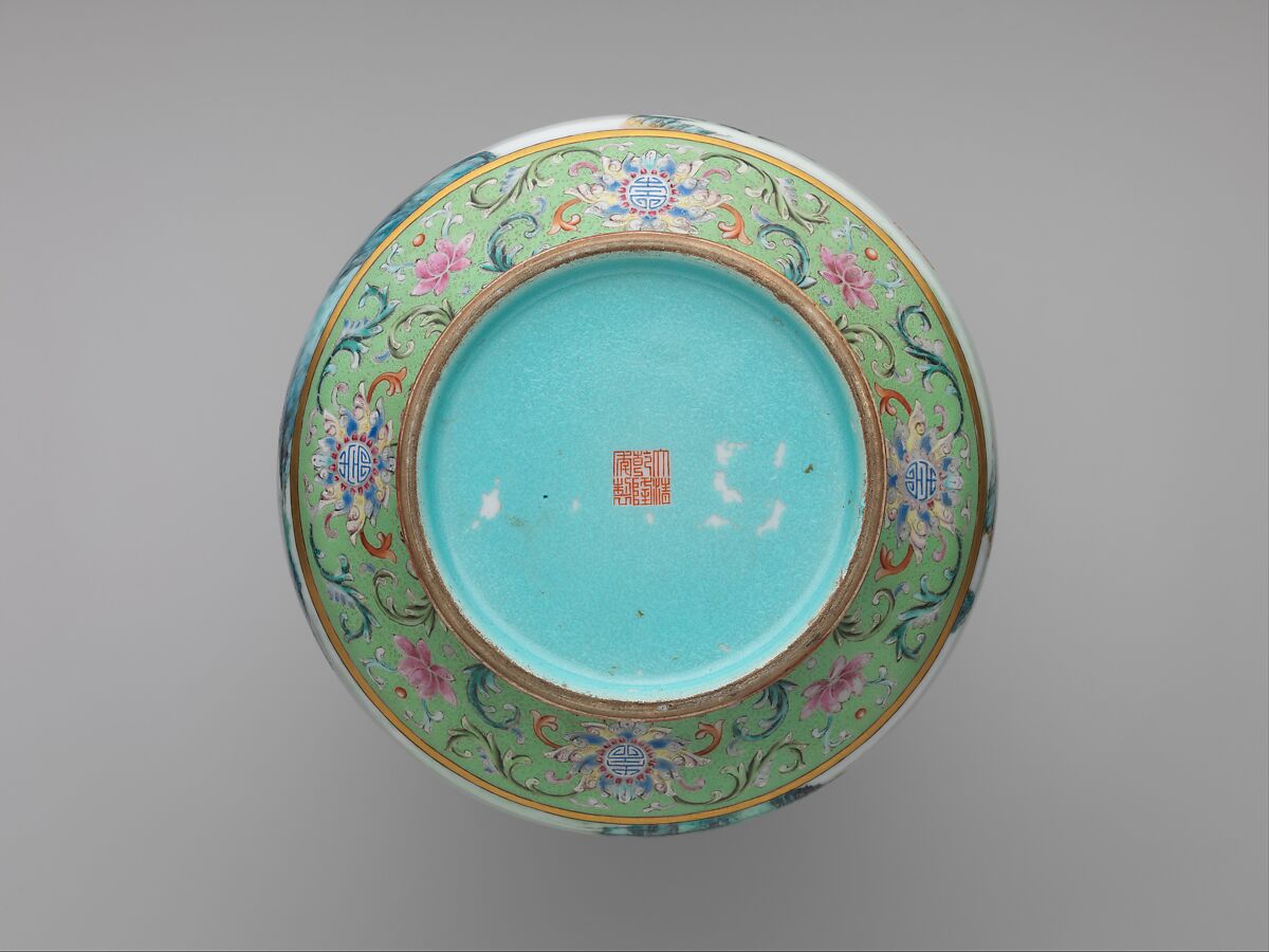 Vase with landscape decoration, Porcelain painted in overglaze enamels, with incised decoration (Jingdezhen ware), China