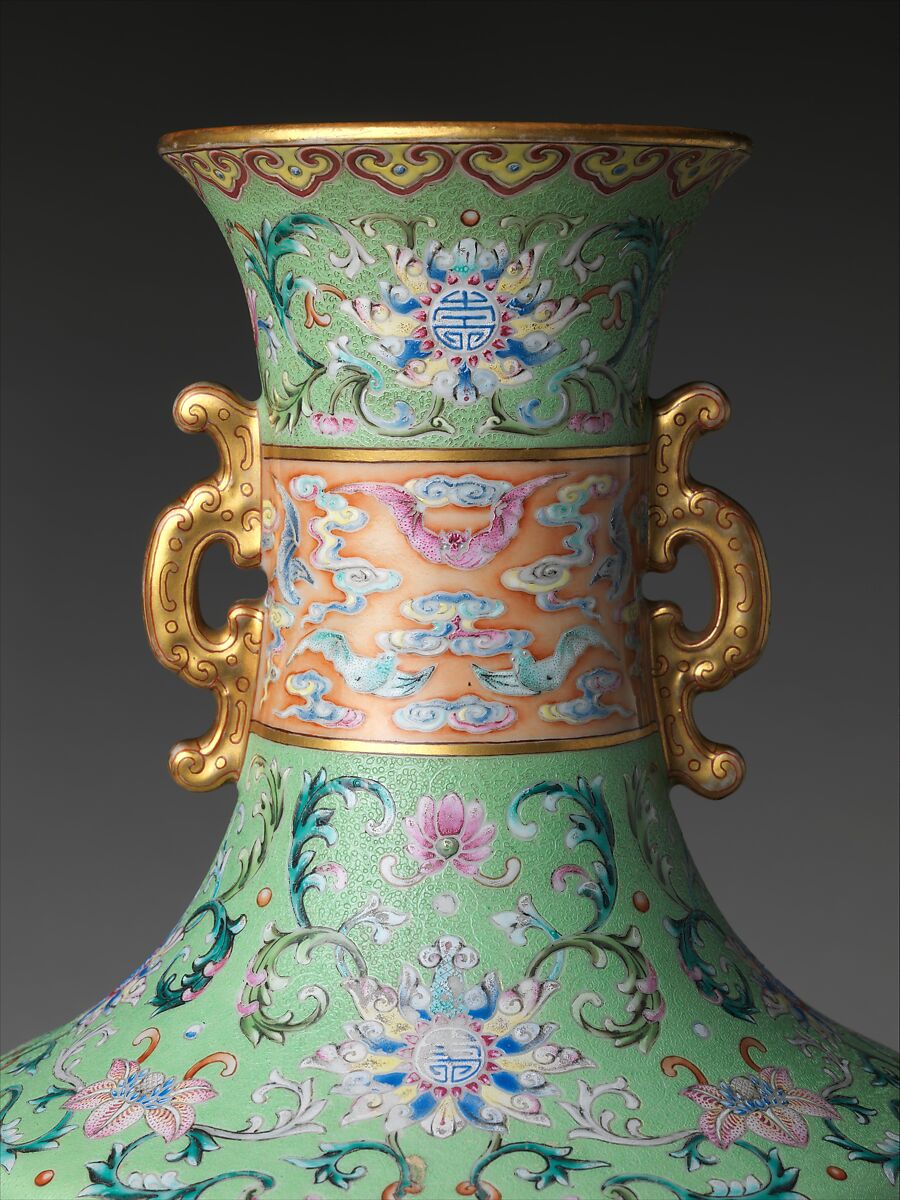 Vase with landscape decoration, Porcelain painted in overglaze enamels, with incised decoration (Jingdezhen ware), China