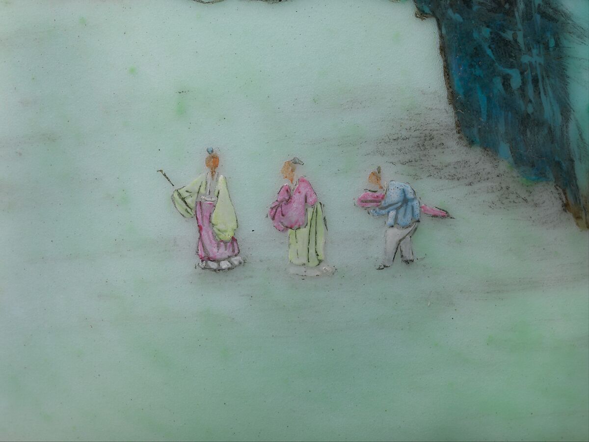 Vase with landscape decoration, Porcelain painted in overglaze enamels, with incised decoration (Jingdezhen ware), China