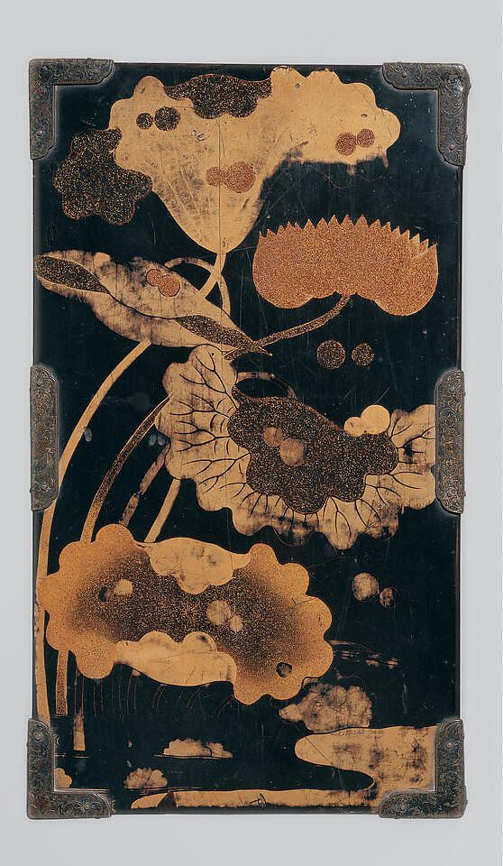 Sutra Box (Kyōbako) with Lotus Pond, Lacquered wood with gold togidashimaki-e, hiramaki-e, and e-nashiji (“pear-skin picture”), Japan