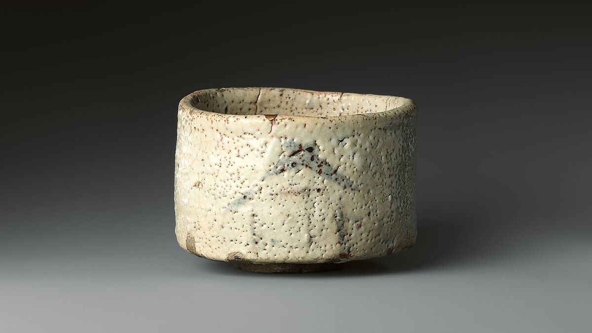 Shino Tea Bowl with Bridge and Shrine, Known as “Bridge of the Gods” (Shinkyō), Stoneware with iron oxide under glaze (Mino ware, Shino type) , Japan