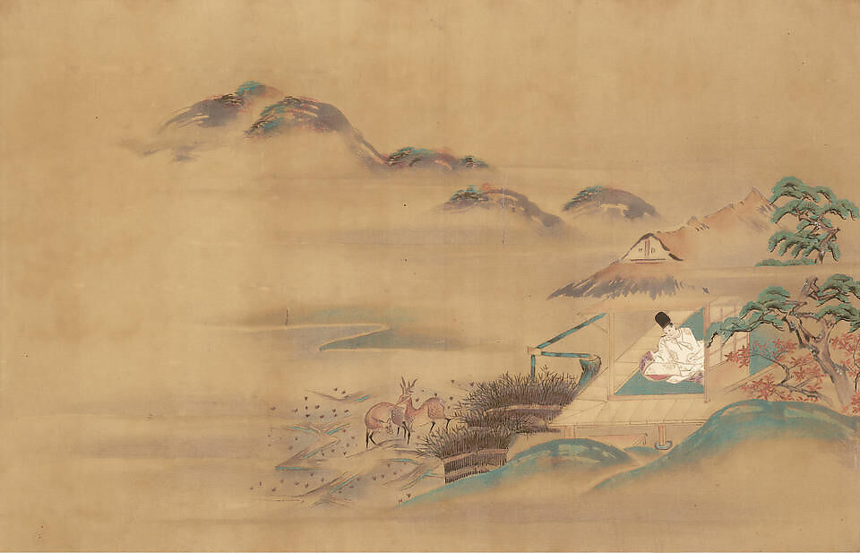 Eight Views from The Tale of Genji, Ishiyama Moroka (Japanese, 1669–1734), Handscroll; ink, color, and gold on silk, Japan 