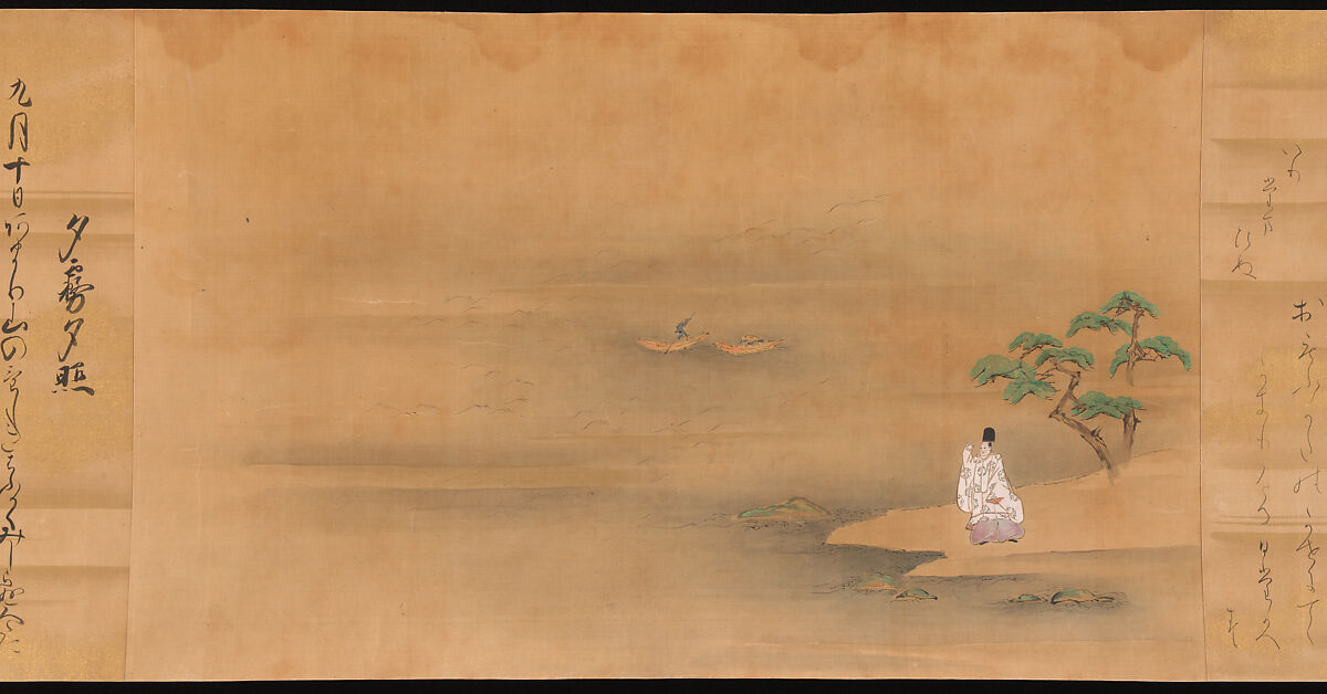 Eight Views from The Tale of Genji, Ishiyama Moroka (Japanese, 1669–1734), Handscroll; ink, color, and gold on silk, Japan
