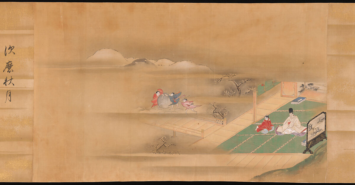 Eight Views from The Tale of Genji, Ishiyama Moroka (Japanese, 1669–1734), Handscroll; ink, color, and gold on silk, Japan