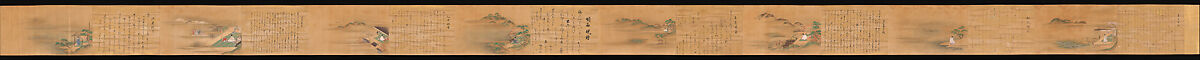 Eight Views from The Tale of Genji, Ishiyama Moroka (Japanese, 1669–1734), Handscroll; ink, color, and gold on silk, Japan