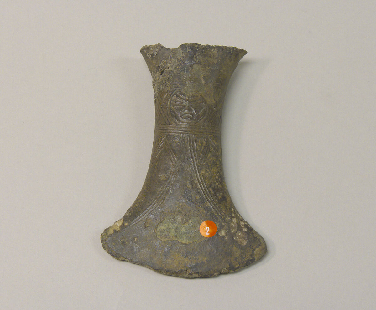 Hafted Flask-Shaped Ax with Face, Bronze, Indonesia 