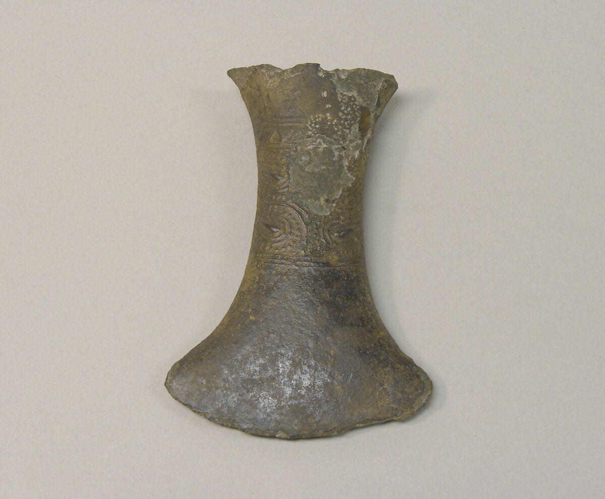 Hafted Flask-Shaped Ax with Face, Bronze, Indonesia
