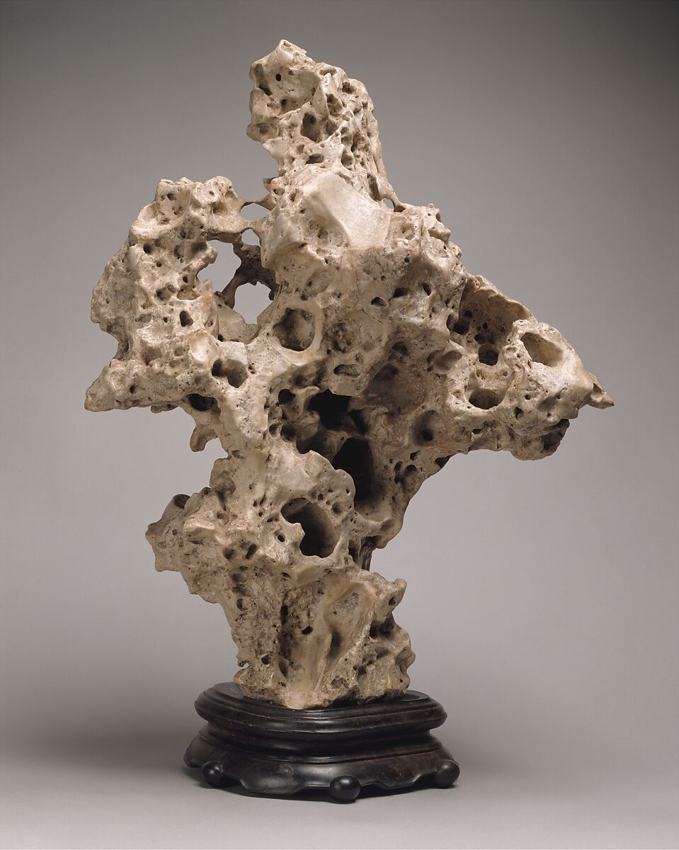 Scholar's rock, Limestone; wood stand, China 