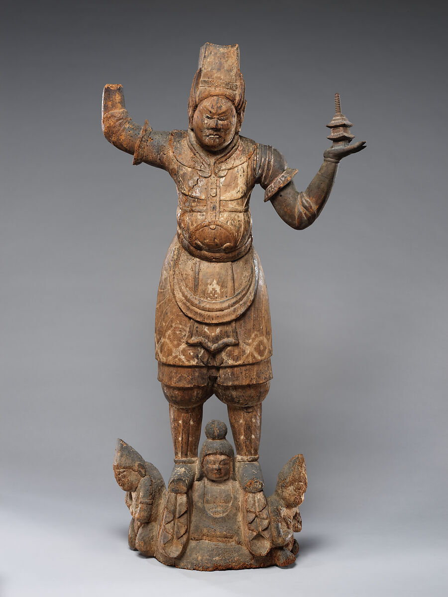 Tobatsu Bishamonten, Zelkova wood with traces of color, Japan