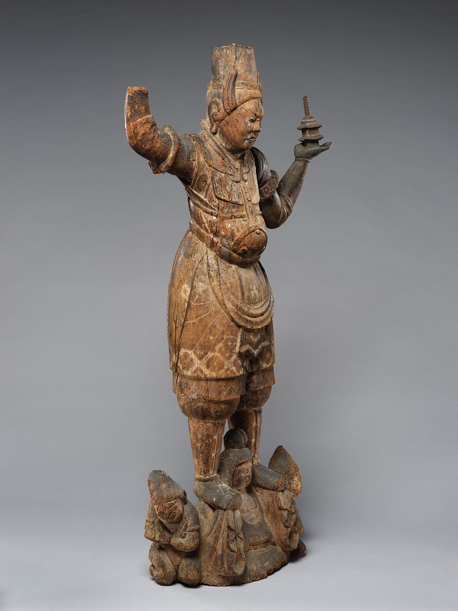 Tobatsu Bishamonten, Zelkova wood with traces of color, Japan