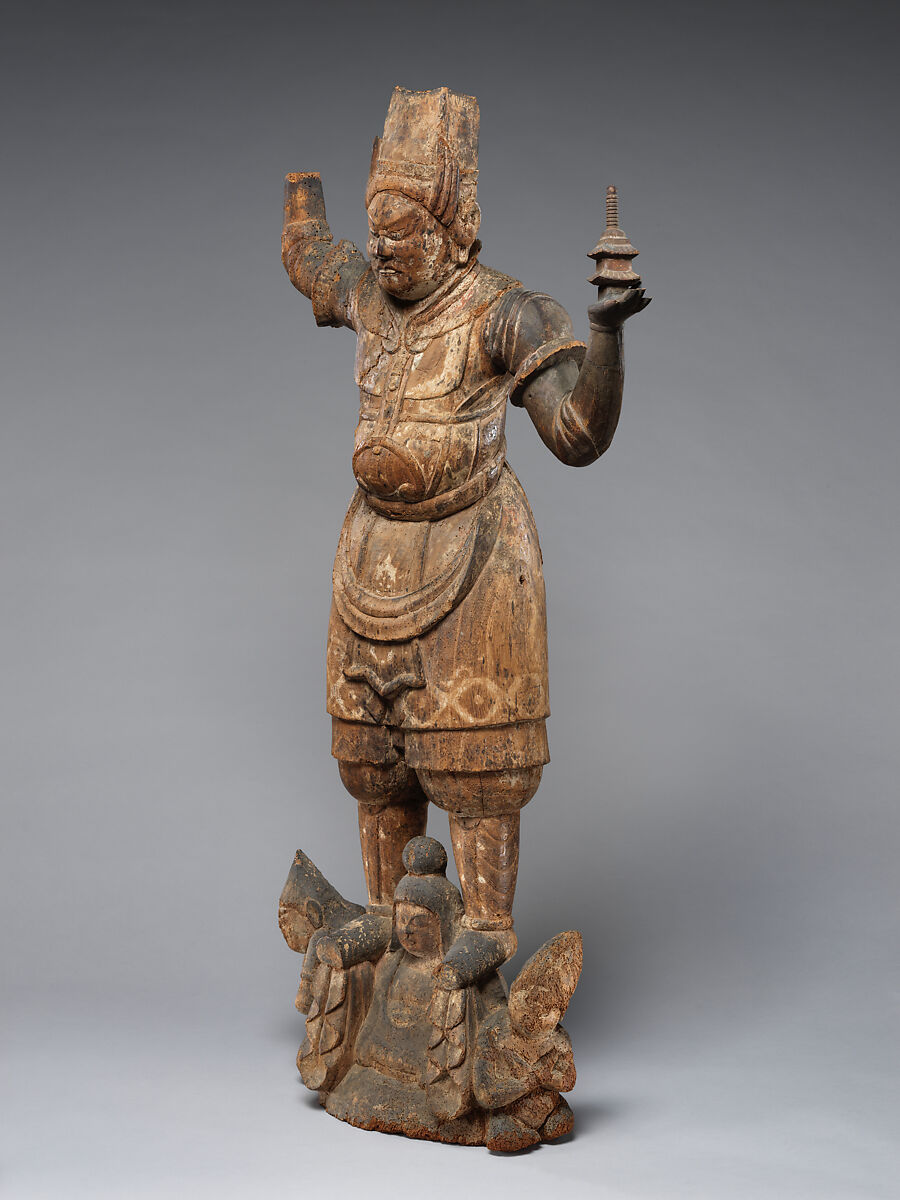 Tobatsu Bishamonten, Zelkova wood with traces of color, Japan