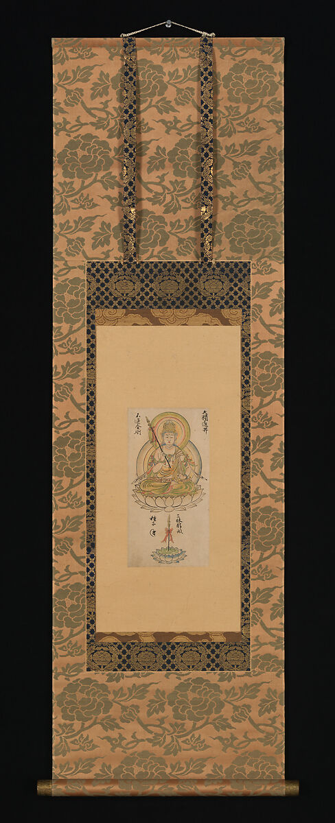 Daishōjin Bosatsu, from “Album of Buddhist Deities from the Diamond World and Womb World Mandalas”, Attributed to Takuma Tametō (Japanese, active ca. 1132–74), Fragment of an album, mounted as a hanging scroll; ink, color, and gold on paper, Japan