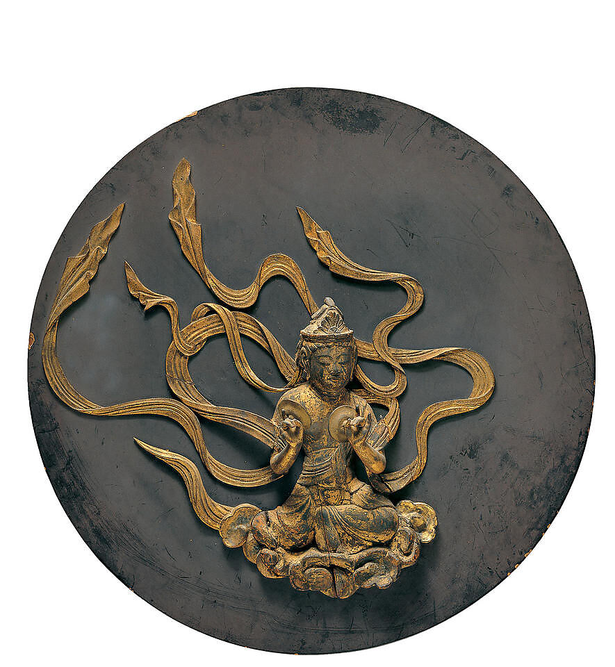 Flying Apsaras (Hiten), Japanese cypress with lacquer and gold, Japan 