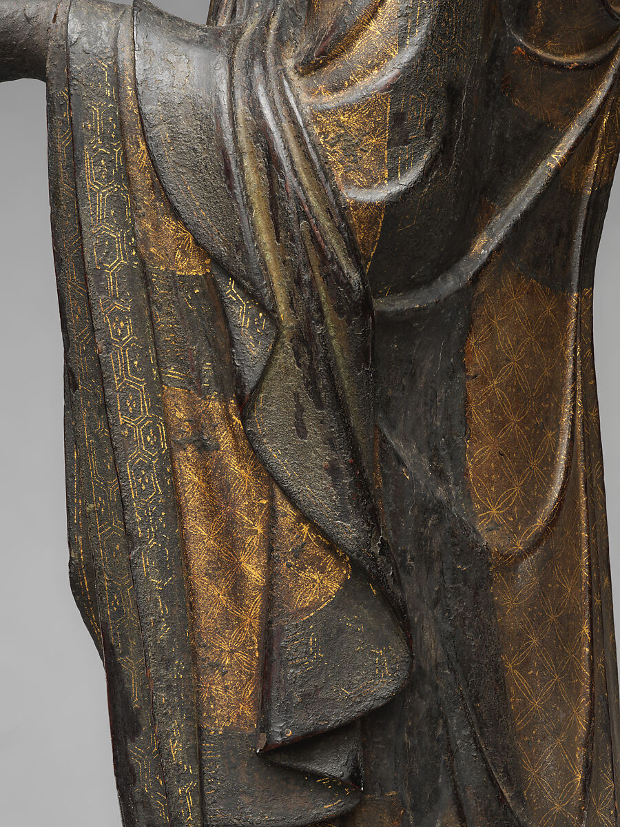 Jizō, Bodhisattva of the Earth Store (Kshitigarbha), Kaikei (Japanese, active 1183–1223), Lacquered Japanese cypress, color, gold, cut gold, and inlaid crystal, Japan