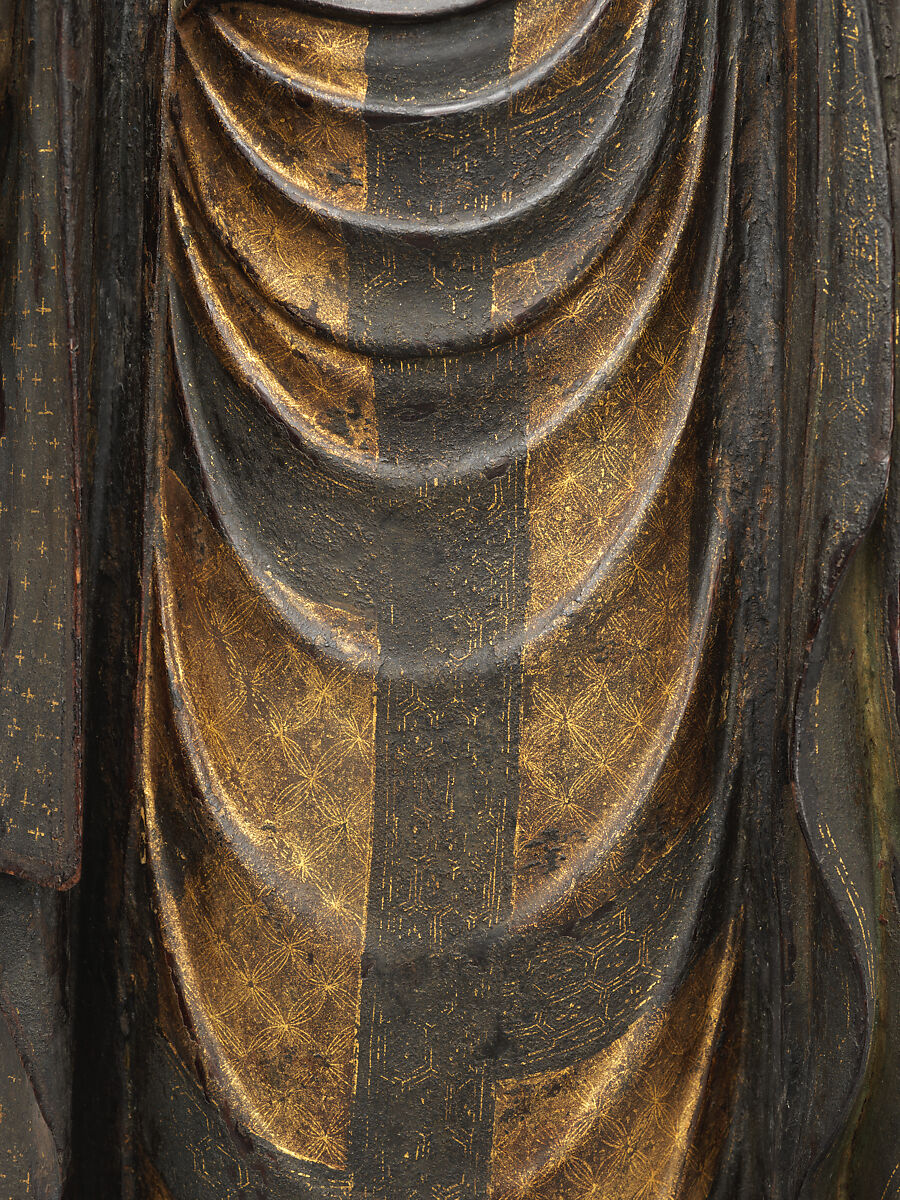 Jizō, Bodhisattva of the Earth Store (Kshitigarbha), Kaikei (Japanese, active 1183–1223), Lacquered Japanese cypress, color, gold, cut gold, and inlaid crystal, Japan