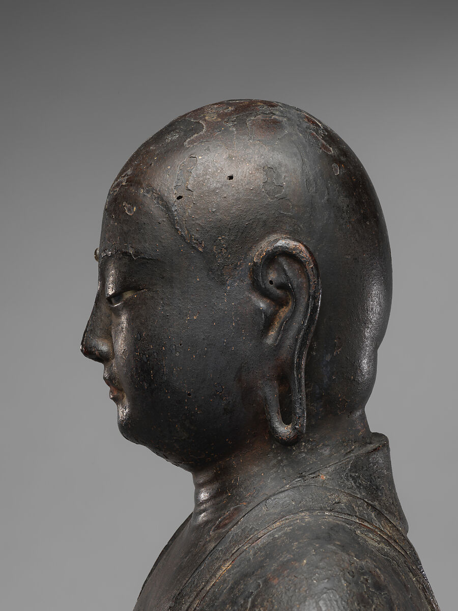 Jizō, Bodhisattva of the Earth Store (Kshitigarbha), Kaikei (Japanese, active 1183–1223), Lacquered Japanese cypress, color, gold, cut gold, and inlaid crystal, Japan