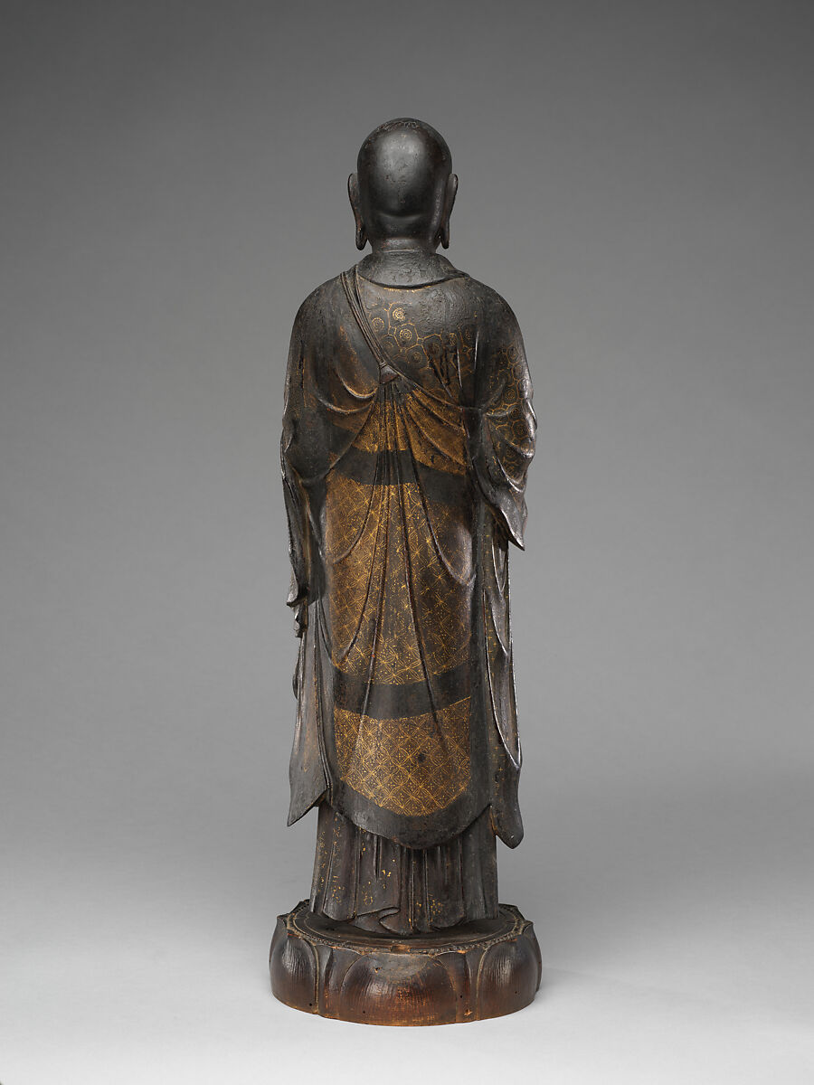 Jizō, Bodhisattva of the Earth Store (Kshitigarbha), Kaikei (Japanese, active 1183–1223), Lacquered Japanese cypress, color, gold, cut gold, and inlaid crystal, Japan