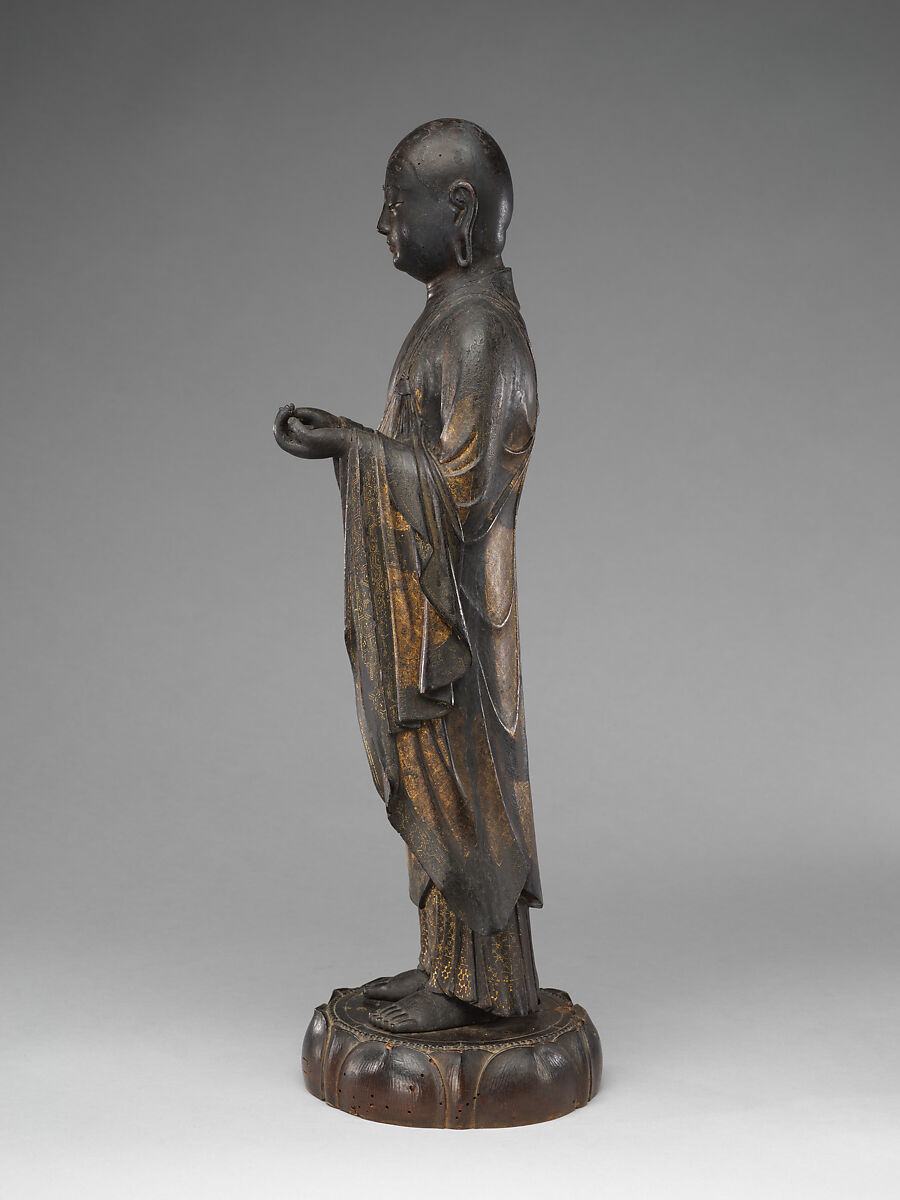 Jizō, Bodhisattva of the Earth Store (Kshitigarbha), Kaikei (Japanese, active 1183–1223), Lacquered Japanese cypress, color, gold, cut gold, and inlaid crystal, Japan
