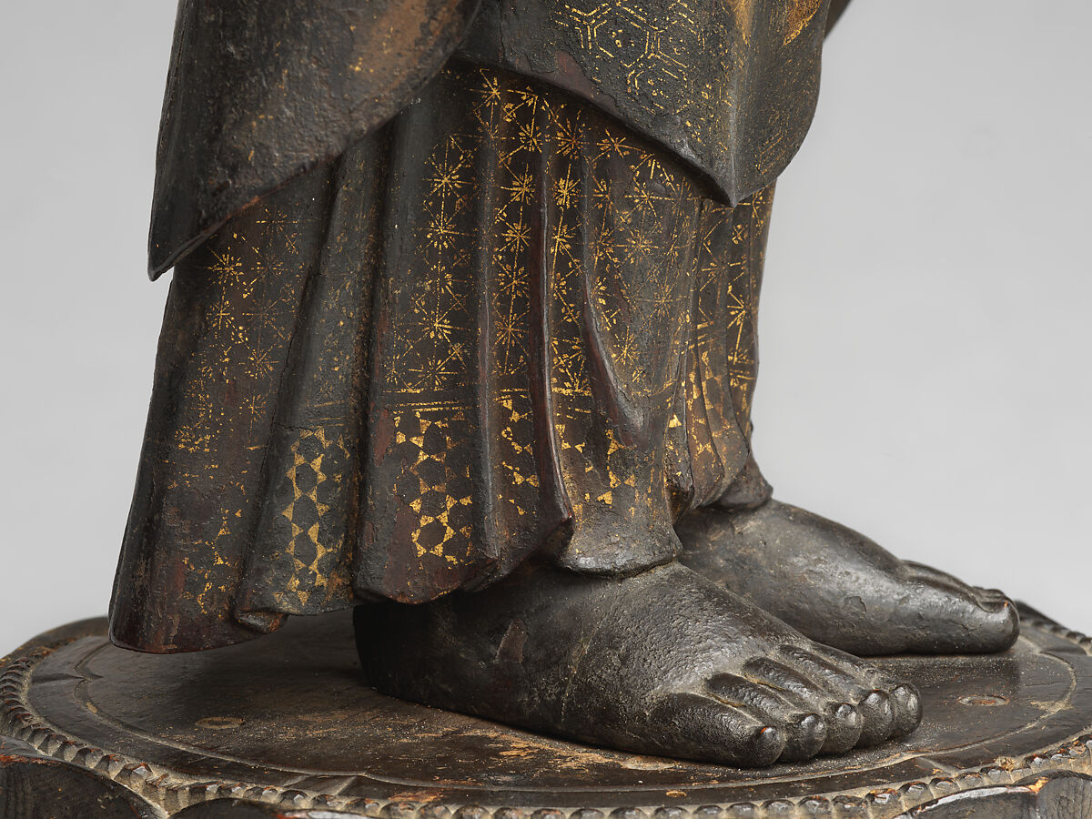 Jizō, Bodhisattva of the Earth Store (Kshitigarbha), Kaikei (Japanese, active 1183–1223), Lacquered Japanese cypress, color, gold, cut gold, and inlaid crystal, Japan