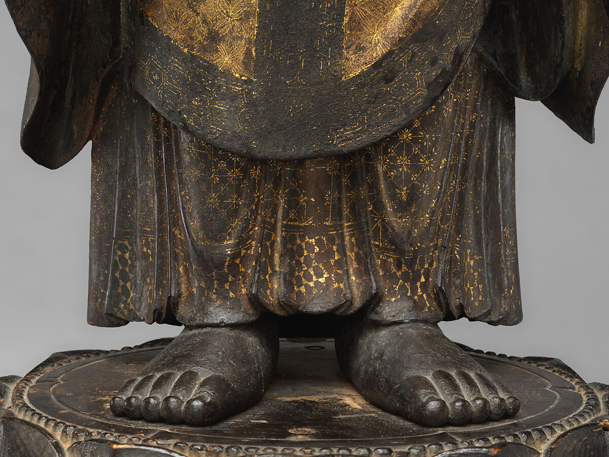 Jizō, Bodhisattva of the Earth Store (Kshitigarbha), Kaikei (Japanese, active 1183–1223), Lacquered Japanese cypress, color, gold, cut gold, and inlaid crystal, Japan