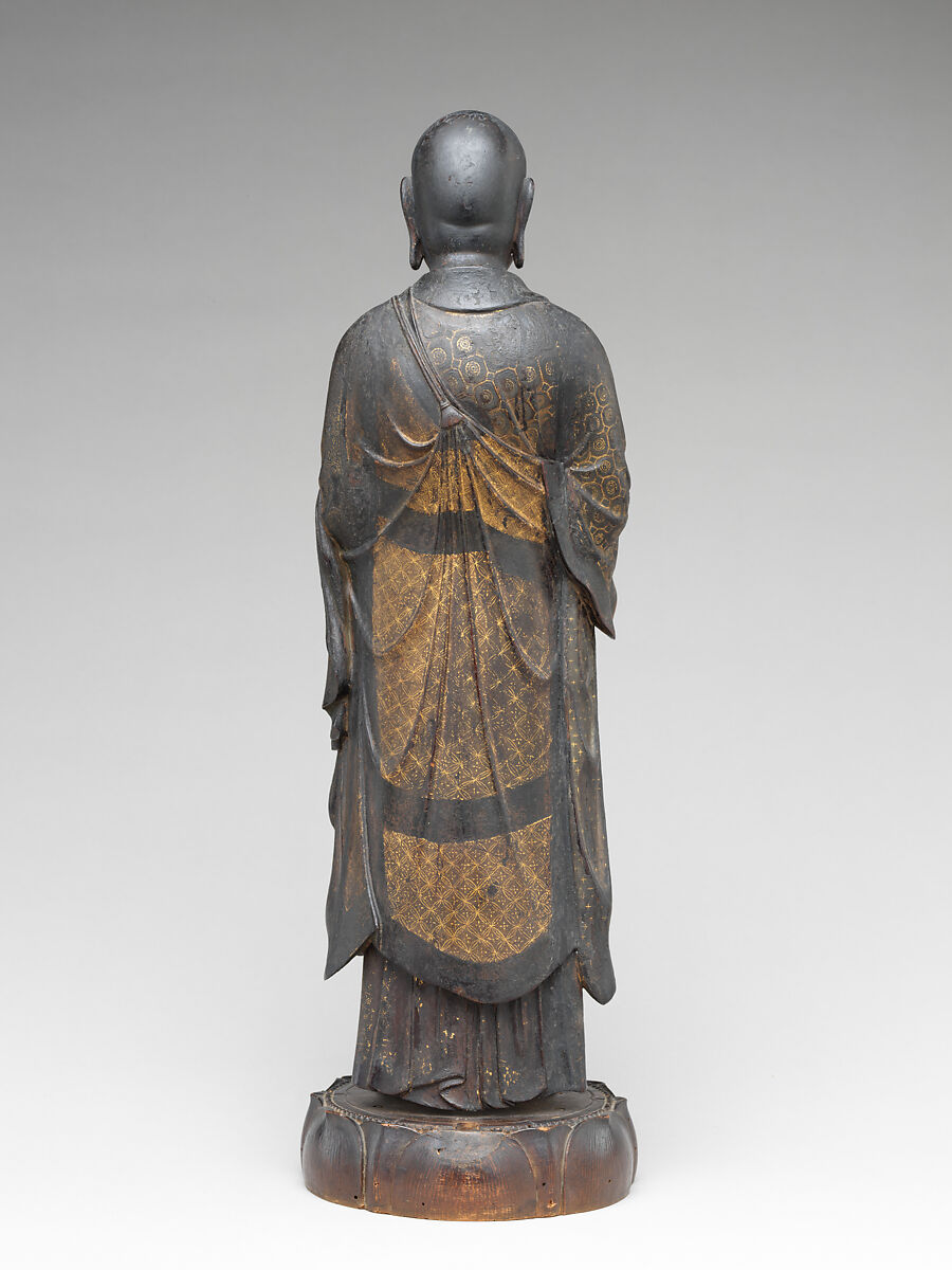 Jizō, Bodhisattva of the Earth Store (Kshitigarbha), Kaikei (Japanese, active 1183–1223), Lacquered Japanese cypress, color, gold, cut gold, and inlaid crystal, Japan