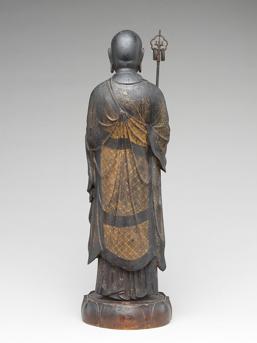 Jizō, Bodhisattva of the Earth Store (Kshitigarbha), Kaikei (Japanese, active 1183–1223), Lacquered Japanese cypress, color, gold, cut gold, and inlaid crystal, Japan